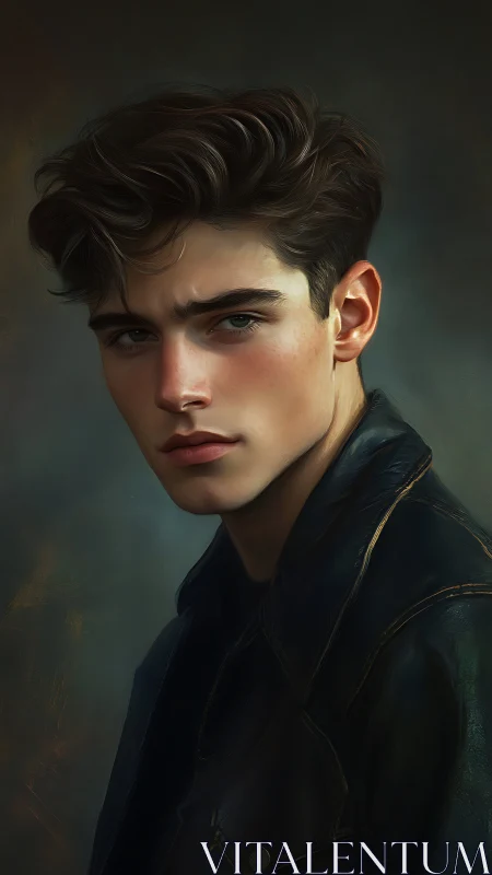 Moody digital portrait of young man in soft chiaroscuro lighting