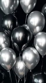 Elegant Metallic Balloons Float Against Deep Black Backdrop