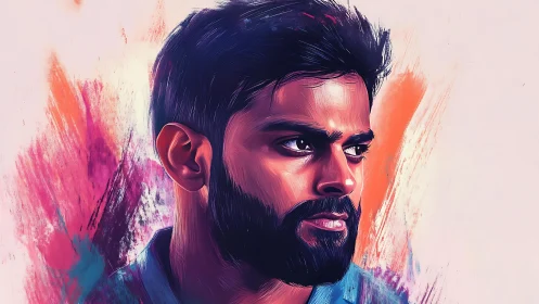 Bold portrait against vibrant neon splashes of color.