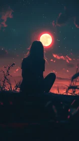 Moonlit silhouette listens quietly to the sky breathing