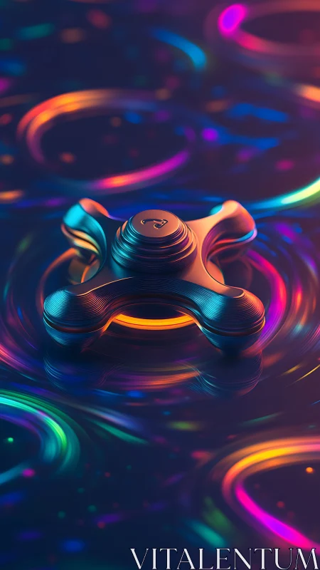 3D macro spinner on neon fluid gradient surface rendering.