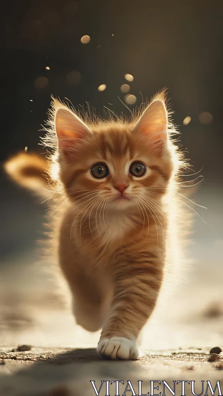 Adorable Orange Kitten Walking Toward You With Bright Eyes