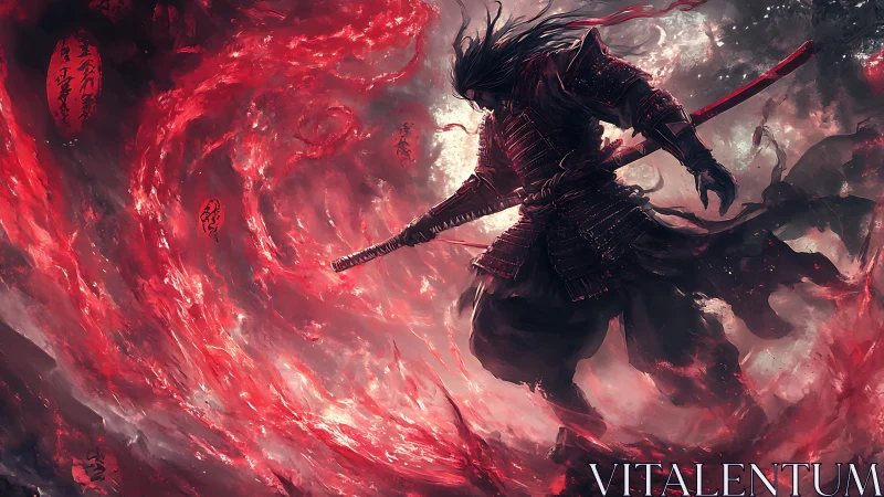 Crimson armored swordsman commands swirling infernal energy.