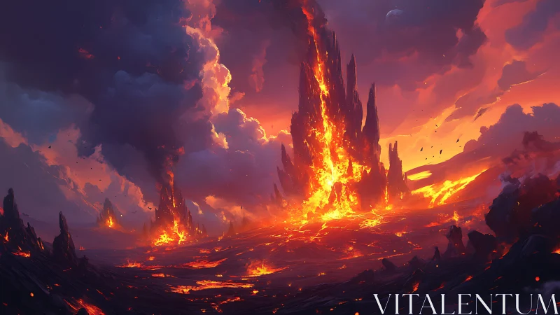 Apocalyptic Volcanic Eruption with Lava Tower.