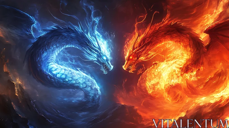 Elemental ice and fire dragons collide in blazing combat.