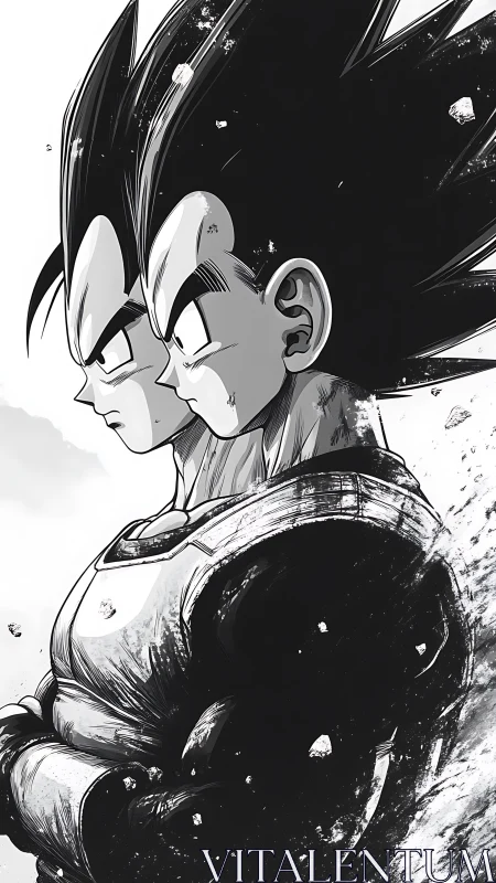 Twin warrior profiles carve resolve into stormlit silence