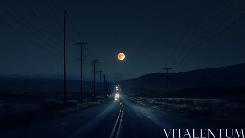 Moonlit highway hums beneath a lone golden sky lantern.