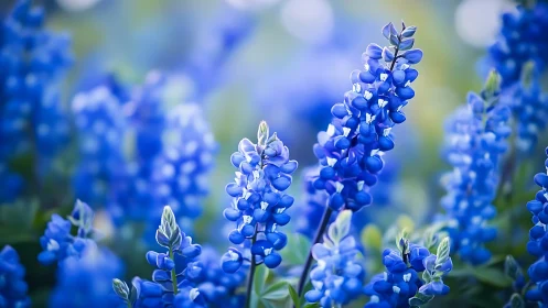 Sapphire Sentinels: Lupine Spires Awaken in Radiant Bloom.