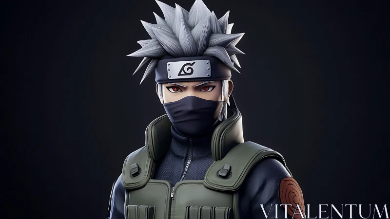 Stylized tactical shinobi portrait with cel-shaded armor rig.