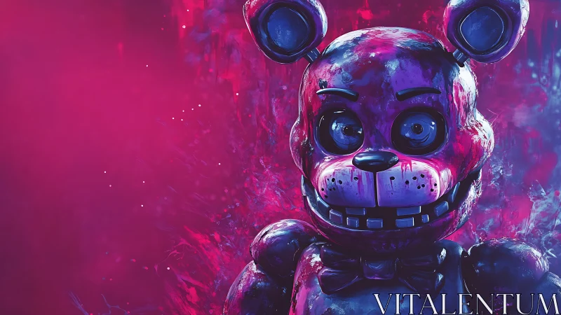Robotic bear character in neon pink and blue digital art.