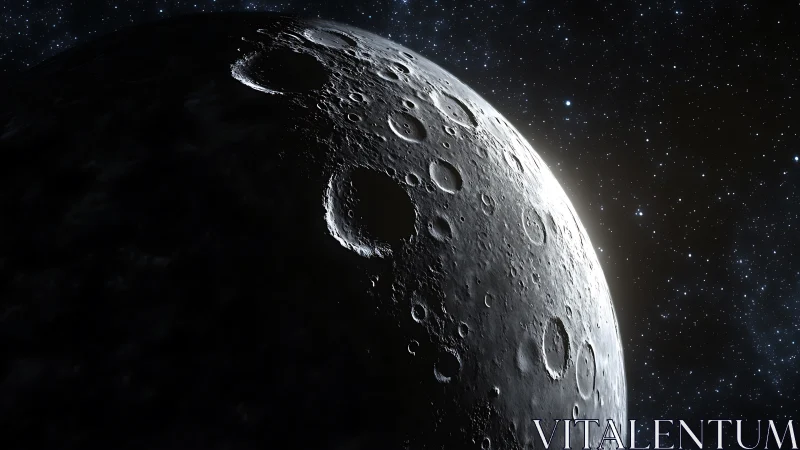 Lunar terminator close-up reveals cratered regolith under raking light