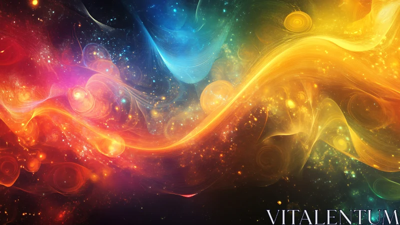 Vibrant cosmic energy waves flow through swirling nebulae