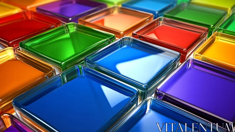 3D glass color tiles forming vivid geometric grid pattern.