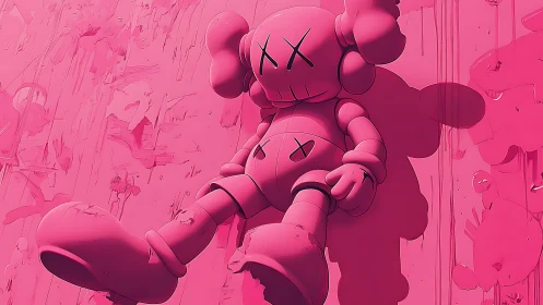 Monochrome pink vinyl figure against distressed dripping wall.