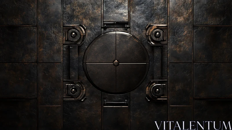 Weathered metal vault door with quiet industrial charm.