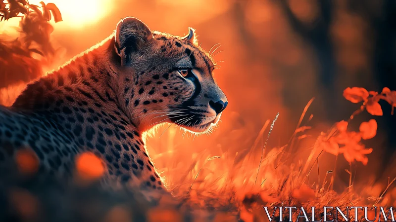 Leopard's Golden Hour: Spotted Grace in Amber Wilderness