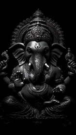 Monochrome Ganesh icon in high-contrast 3D sculptural relief.