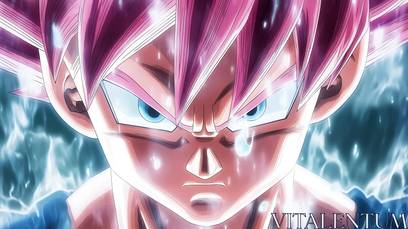 Intense anime warrior glows with fierce pink energy power