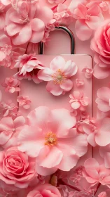 Pink Floral Elegance: Delicate Lock Surrounded by Blooms.