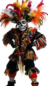 Colorful traditional carnival costume with skull makeup.