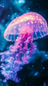 Neon moon jelly drifts through a cosmic midnight aquarium.