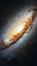 Spiral galaxy core with bright dust lanes in deep space.