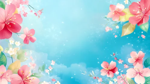 Dreamy Pink Blossoms Dance Across Turquoise Skies.