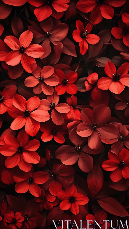 Red Flowers Against Dark Background.