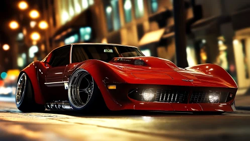 Midnight red muscle car glows with sleek city street energy