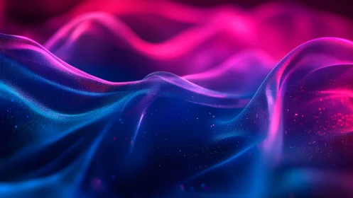 Abstract neon waves in vibrant blue and pink digital art style.