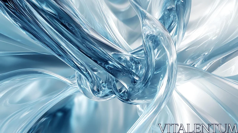 Abstract twisted glass shapes in cool blue digital art style.