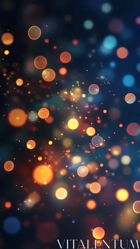 Defocused multicolor bokeh light orbs on deep navy background