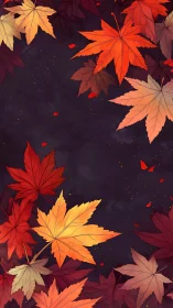 Autumn maple leaves border on dark textured background.