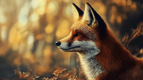 Digital side profile study of red fox in blurred habitat.