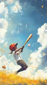 Dynamic low-angle shot captures youth batter mid-swing in open field