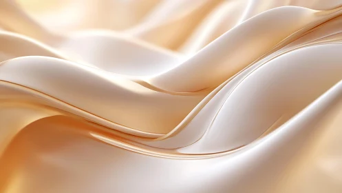 Smooth Abstract Satin Waves in Warm Beige Tones, Digital Art.