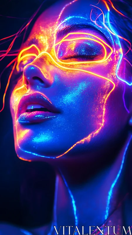 Neon kissed portrait glowing with dreamy cyberpunk light.