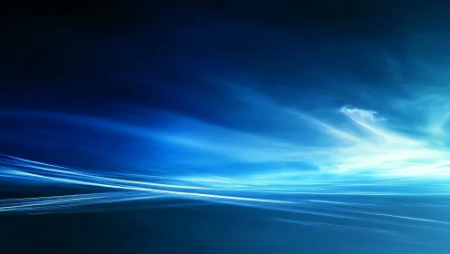 Blue light streaks over abstract horizon in motion.