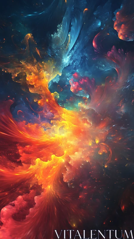 Nebular firestorm swirling through deep cosmic blues.