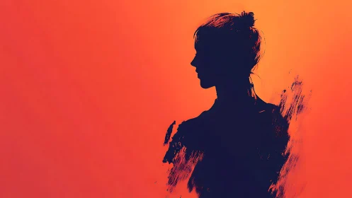 Silhouette of person in profile on orange gradient field.