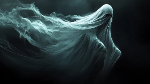 Gentle ghostly spirit drifting through misty moonlit dark.