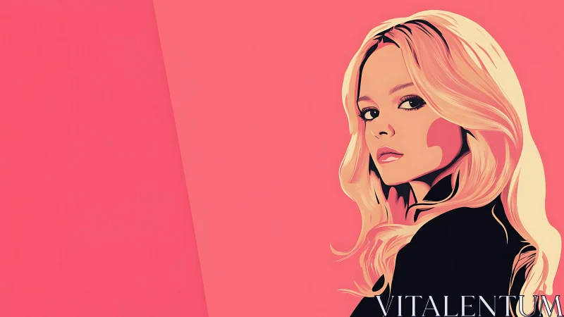 Stylized vector portrait isolates blonde woman on pink ground