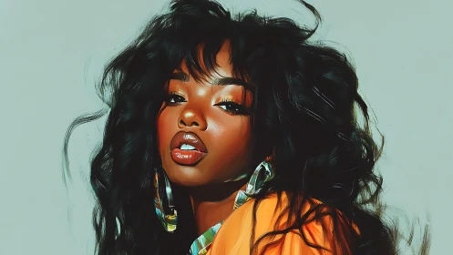 Contemporary Portrait of Woman with Bold Orange Tones and Expressive Makeup.
