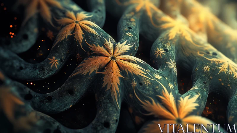Fractal floral topology with luminous gold leaf patterns rendered