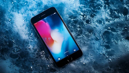 Smartphone Glowing Amid Icy Water in Modern Tech Scene