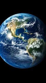 Orbital perspective of Earth with illuminated American continents.