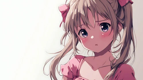 Anime portrait depicts a young girl in pink with side lighting
