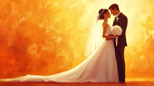Radiant newlyweds share a quiet, glowing moment of love