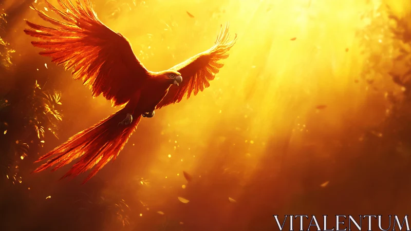 Vibrant Scarlet Macaw in Golden Sunlight, Digital Art Style.