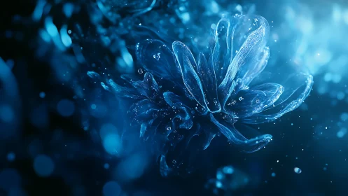 Crystal bloom underwater in luminous blue light.